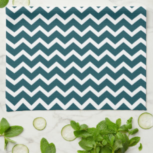 Dark Teal Zig Zag Chevrons Pattern Kitchen Towel