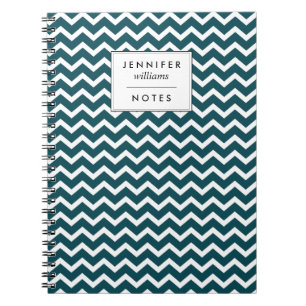 Dark Teal Zigzags Pattern Personalized Notebook