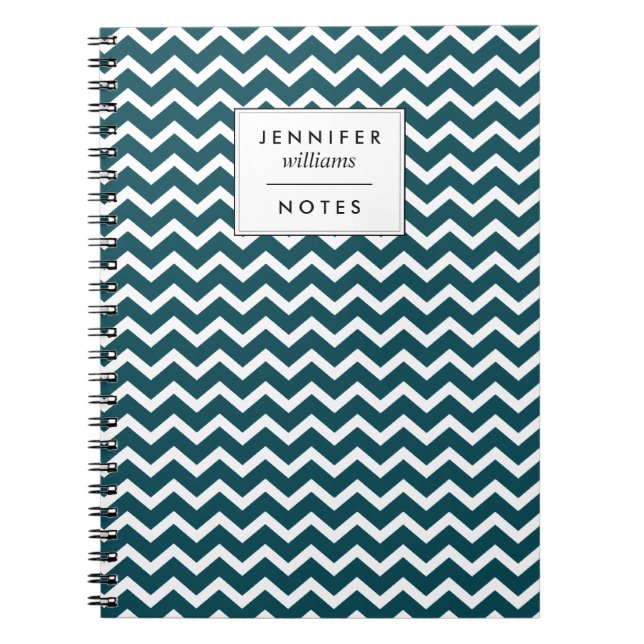 Dark Teal Zigzags Pattern Personalized Notebook (Front)