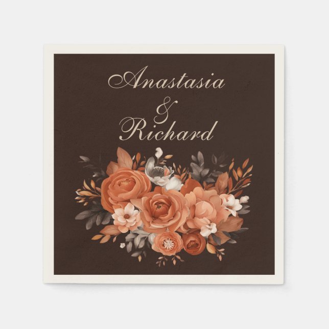 Dark Terracotta and Burnt Orange Wedding Napkin (Front)