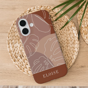 Dark Terracotta Boho Tropical Monstera Leaf iPhone 16 Case