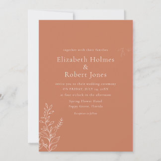 Dark Terracotta Botanical Wedding Invitation