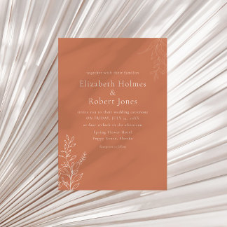 Dark Terracotta Botanical Wedding Invitation