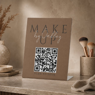 Dark Terracotta Makeup Artist QR Code Pedestal Sign