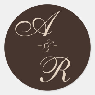 Dark Terracotta Monogram Wedding Classic Round Sticker