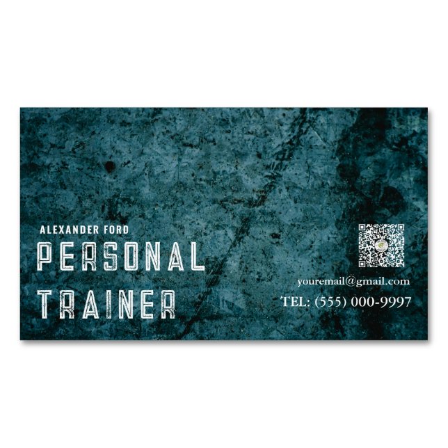 DARK texture background green Personal Trainer  Magnetic Business Card (Front)