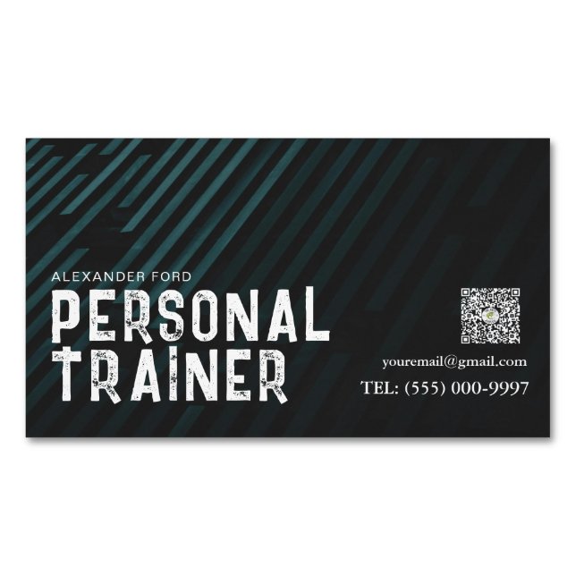 DARK texture background green Personal Trainer  Magnetic Business Card (Front)