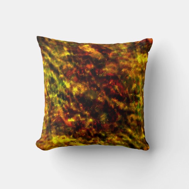 Dark texture glass over red to yellow ochre stains throw pillow (Front)