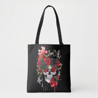 Dark the Legacy – Gothic Skull & Rose Tote Bag