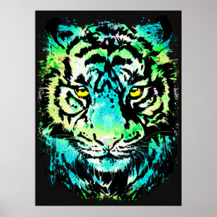 Dark Tiger Poster - Colourful Tiger Eyes 