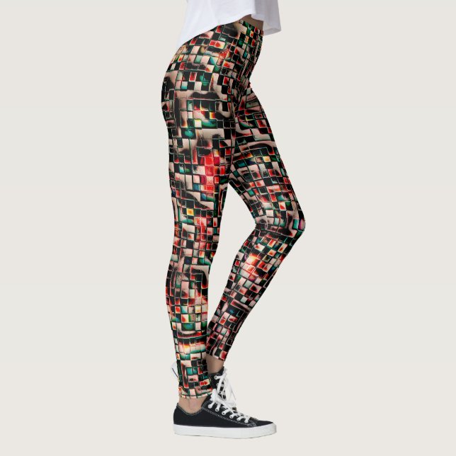 Dark tiles in textured rough style, mosaic squares leggings (Right)