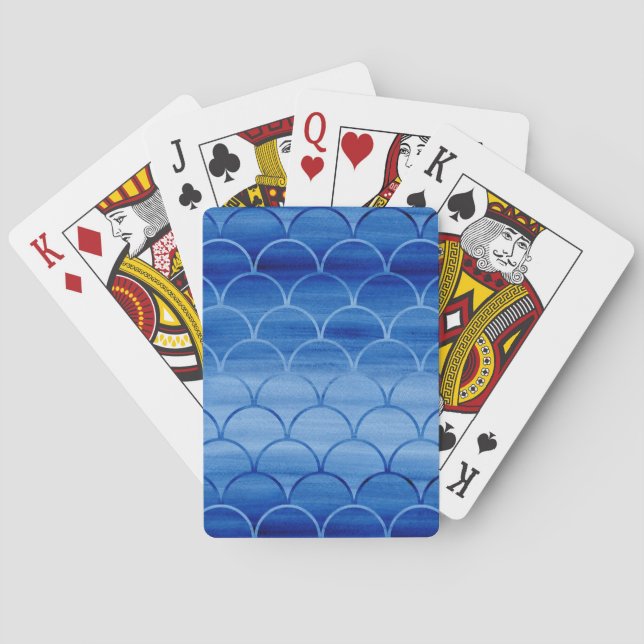 Dark to Light Blue Painted Geometric Pattern Playing Cards (Back)