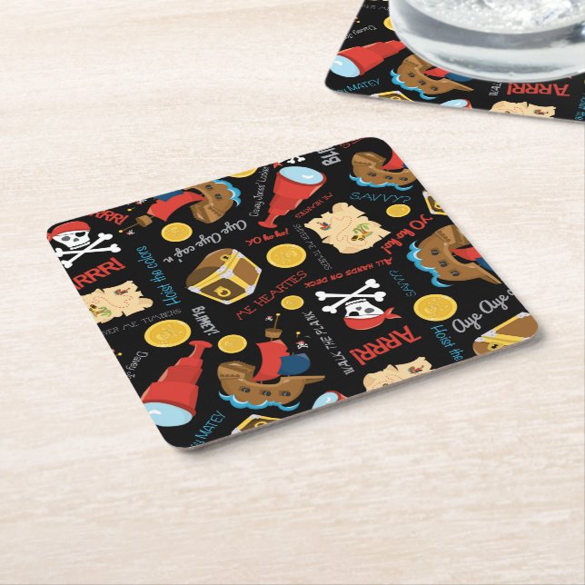 Dark Treasure Island Party Pirate Square Paper Coaster (Angled)