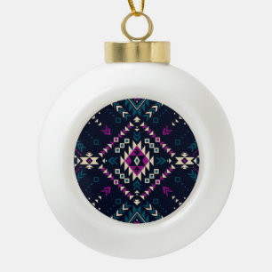 Dark tribal Navajo, vintage geometric. Ceramic Ball Christmas Ornament