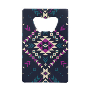 Dark tribal Navajo, vintage geometric. Credit Card Bottle Opener