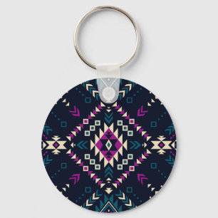 Dark tribal Navajo, vintage geometric. Keychain