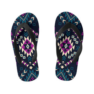 Dark tribal Navajo, vintage geometric. Kid's Flip Flops