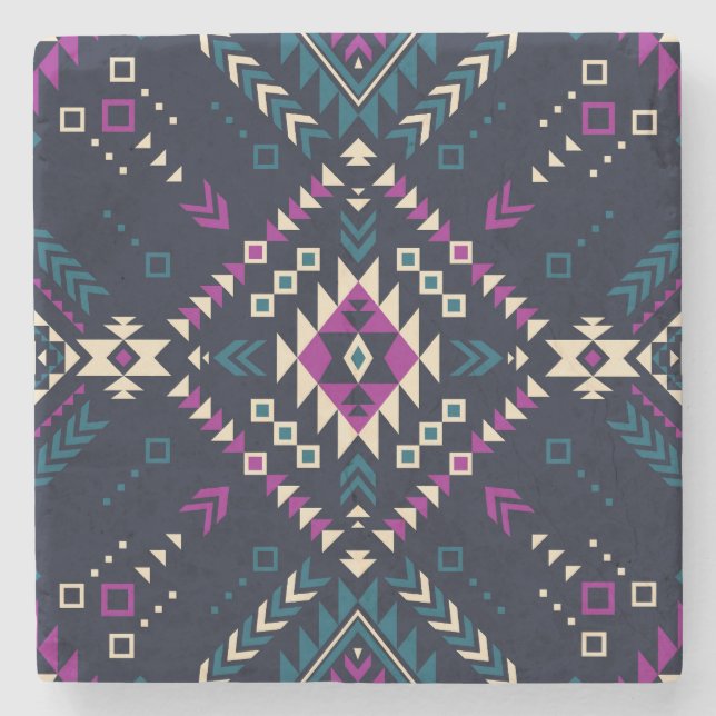 Dark tribal Navajo, vintage geometric. Stone Coaster (Front)