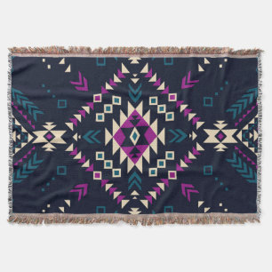 Dark tribal Navajo, vintage geometric. Throw Blanket
