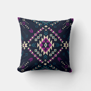Dark tribal Navajo, vintage geometric. Throw Pillow