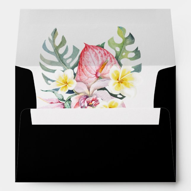 Dark Tropical Floral Hawaii Wedding Envelope (Back (Bottom))