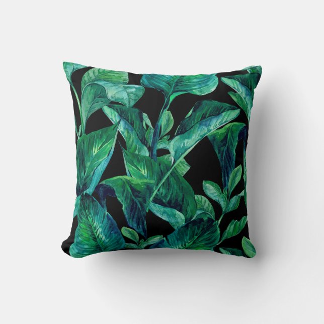 Dark Tropical Palm Leaf Cushion (Front)