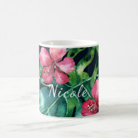 Dark Tropical Palm Leaves Hibiscus Floral Island