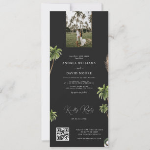 Dark Tropical Palm Tree Photo QR Code RSVP Wedding Invitation