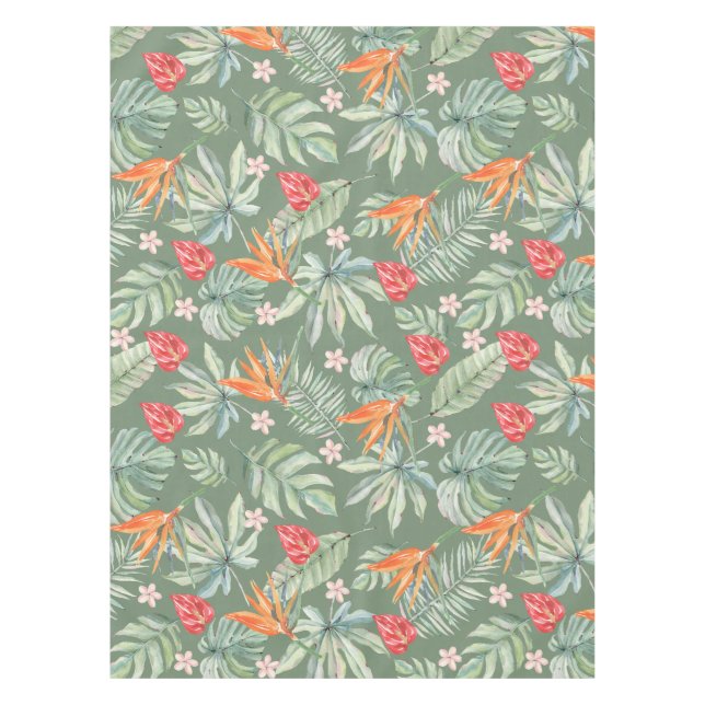 Dark Tropics Flower Foliage Fantasy with Monogram Tablecloth (Front)