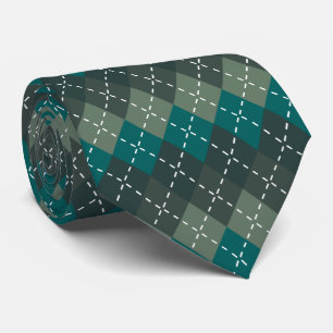 Dark Turquoise and Grey Argyle, White Stitching Tie