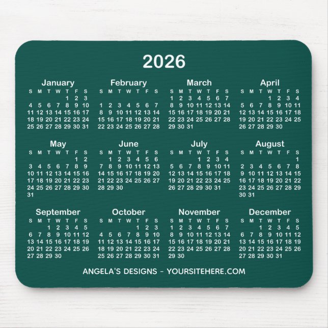 Dark Turquoise and White Calendar Promotional Mouse Pad (Front)