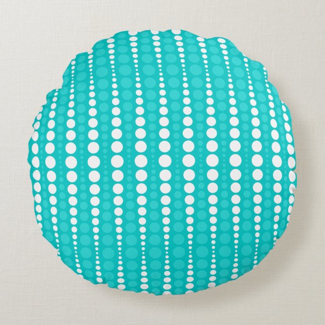 Dark Turquoise and White Polkadots Round Pillow (Front)