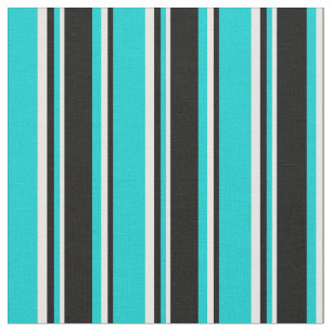 Dark Turquoise, Black & White Coloured Stripes Fabric