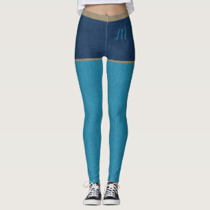 Dark & Turquoise Blue Denim Jeans Shorts & Initial Leggings