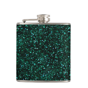 Dark Turquoise Blue Green Glitter Hip Flask