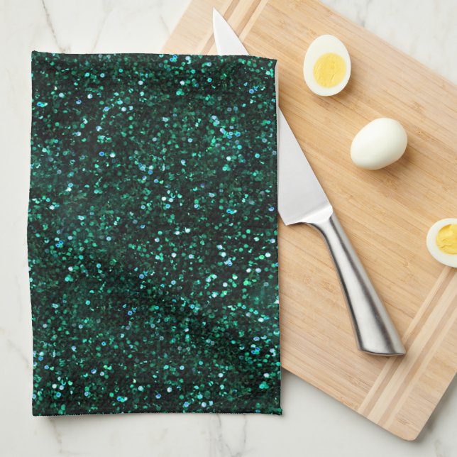 Dark Turquoise Blue Green Glitter Kitchen Towel (Quarter Fold)