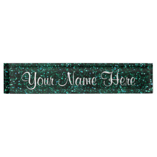 Dark Turquoise Blue Green Glitter Nameplate