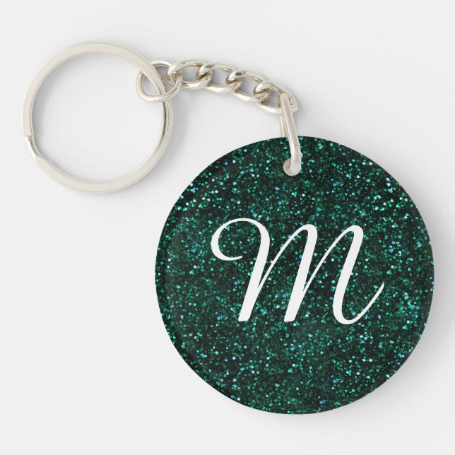 Dark Turquoise Blueish Spring Green Glitter Keychain (Front)