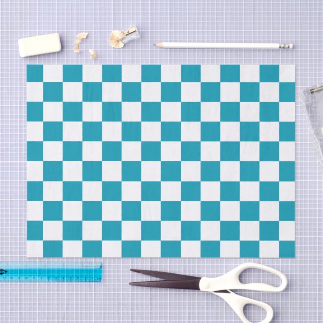 Dark turquoise checkered  tissue paper (Craft)