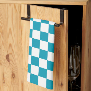 Dark turquoise chequered kitchen towel