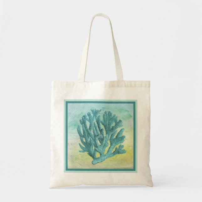 Dark Turquoise Coral Branch Tote Bag (Front)