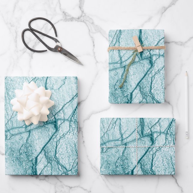 Dark Turquoise Marble Look Wrapping Paper Sheet (Front)
