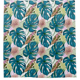 Dark turquoise monstera, delicate peach and yellow