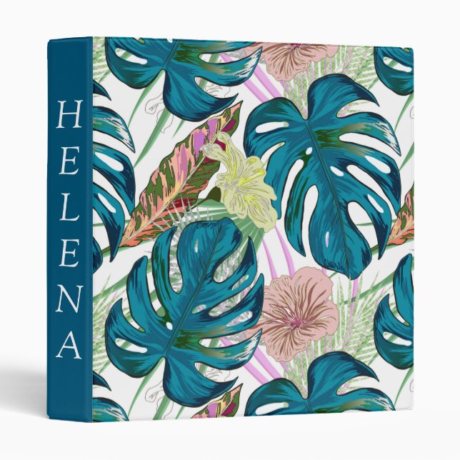 Dark turquoise monstera, delicate peach and yellow binder (Front/Spine)