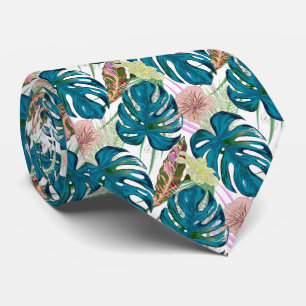Dark turquoise monstera, delicate peach and yellow tie
