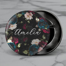Dark Turquoise Red Floral Monogram