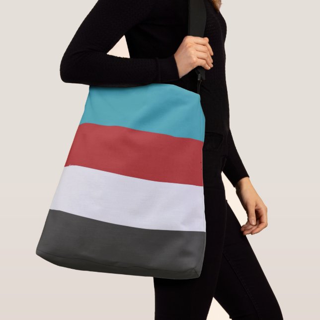 Dark Turquoise Red Grey Striped Pattern Crossbody Bag (Close Up)