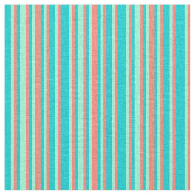 Dark Turquoise, Salmon & Aquamarine Pattern Fabric (Close Up)
