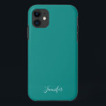 Dark Turquoise Solid Colour Custom Monogram iPhone 11 Case<br><div class="desc">Chic solid colour phone case in dark turquoise,  my favourite shade of deep teal. A gorgeous deep colour with your custom monogram. Personalize with your name in elegant white script.</div>