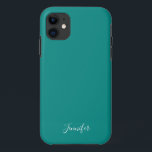Dark Turquoise Solid Colour Custom Monogram iPhone 11 Case<br><div class="desc">Chic solid colour phone case in dark turquoise,  my favourite shade of deep teal. A gorgeous deep colour with your custom monogram. Personalize with your name in elegant white script.</div>